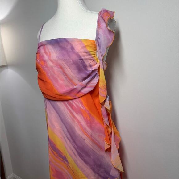 Cider Dress Women L-XL Curve and Plus Orange Ombre Ruffle Mini Y2K Spring Party - Picture 2 of 6